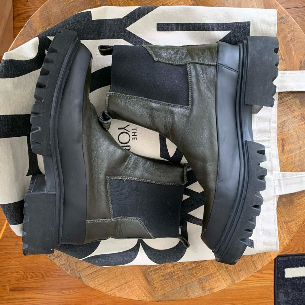 All Saints Harlee Women's Olive Green/Black Lug Sole Chelsea Boots